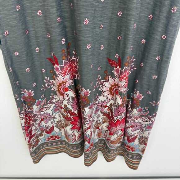 J. Jill Womens Caraway Sheath Short Sleeve Floral Pockets Grey/Red Dress Medium - Picture 6 of 9